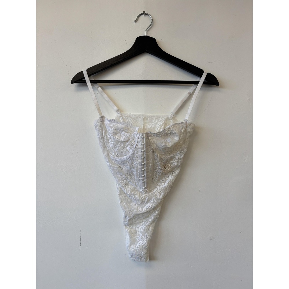 Vintage Victoria's Secret‎ Bodysuit Womens Large White Lace Lingerie Corset NWT